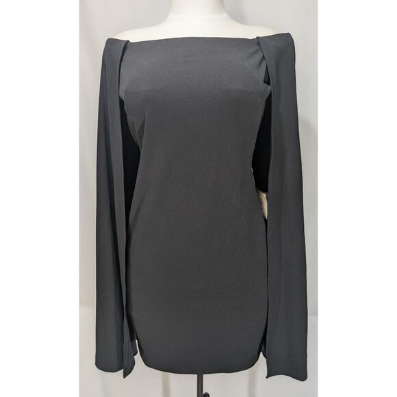 Adrianna Papell Black Off-Shoulder Cape Sheath Dress Size 4 - Picture 1 of 8